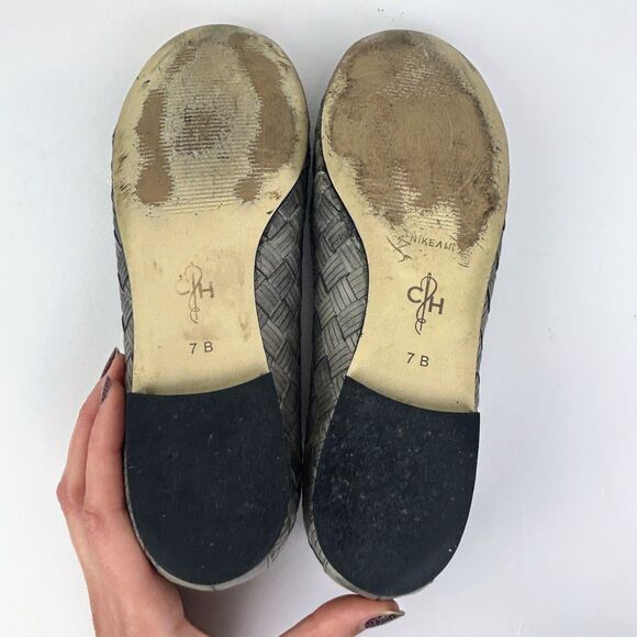 Cole Haan Woven Braided Gray Leather Ballet Flats Classic Slip On Shoes Womens 7 - Picture 8 of 13